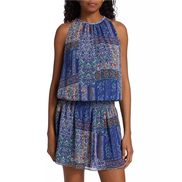 RAMY BROOK Patchwork Printed Paris Mini Dress in Blue Patchwork - Picture 2 of 13